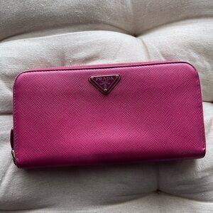 Prada Fuchsia Saffiano Zip-Around Wallet